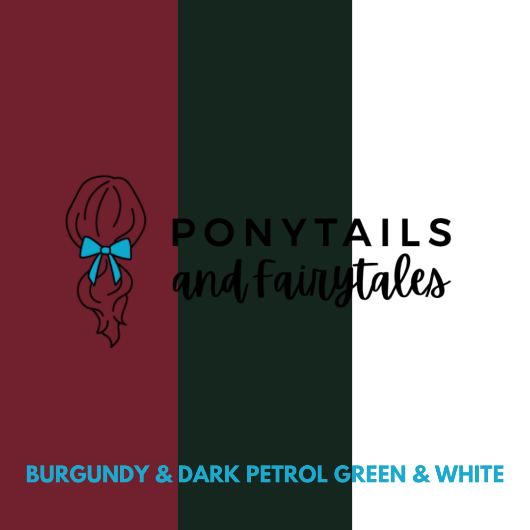 Burgundy & Dark Petrol Green & White Hair Accessories Assorted Hair Accessories School Ponytails - Colours