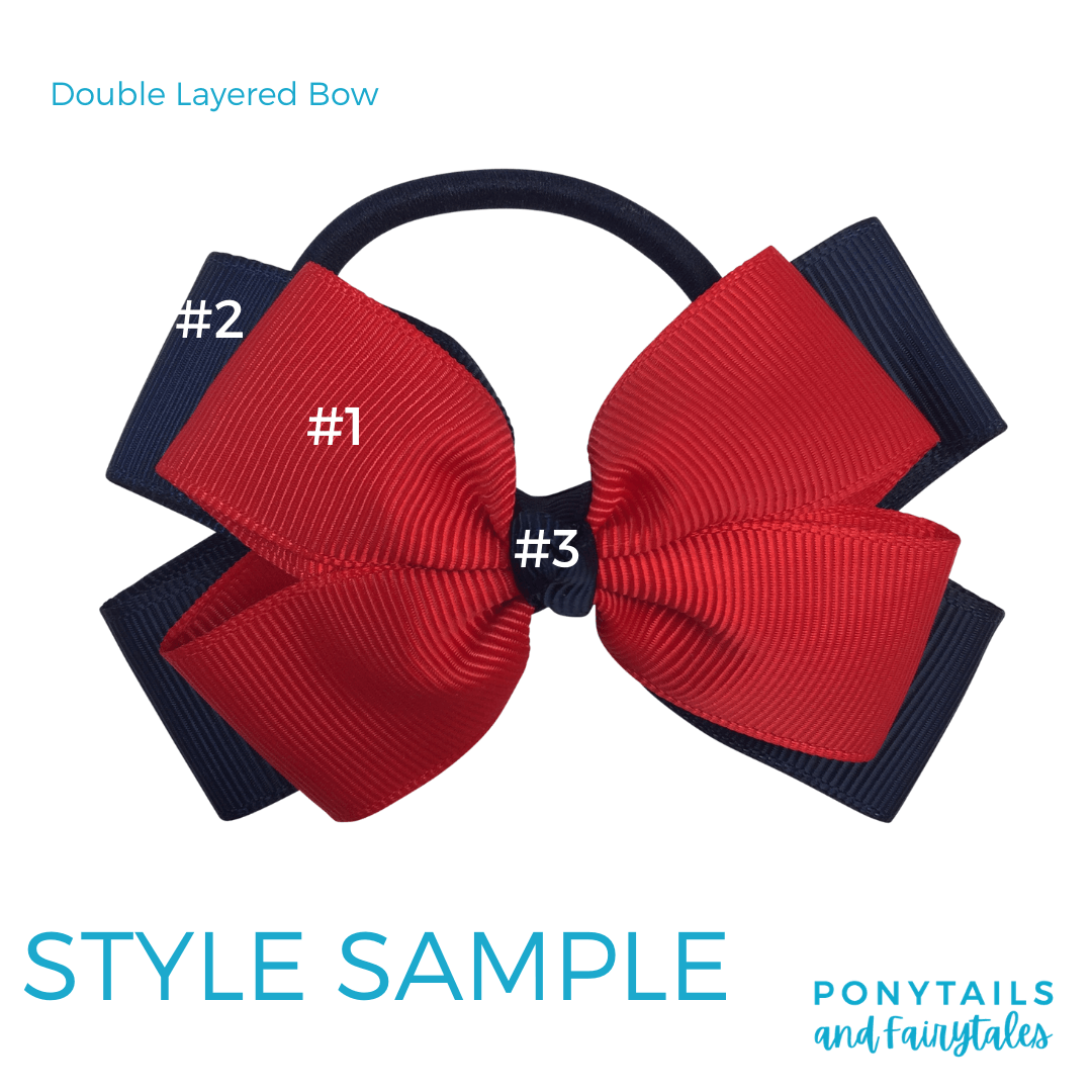 Custom Colours: Choose Your Own (2) Assorted Hair Accessories School Ponytails - Colours Double Layered Bow (hair tie)