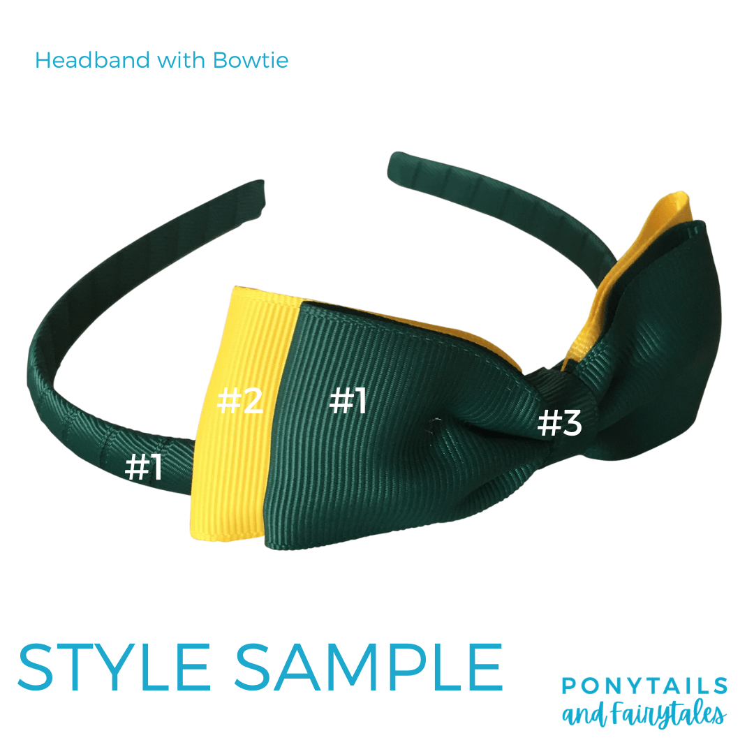 Custom Colours: Choose Your Own (2) Assorted Hair Accessories School Ponytails - Colours Headband with Bowtie