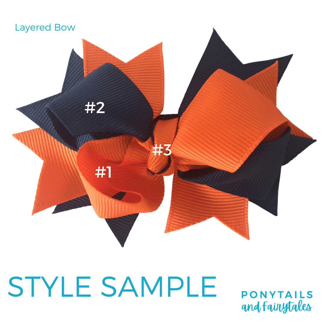 Custom Colours: Choose Your Own (2) Assorted Hair Accessories School Ponytails - Colours Layered Bow (clip)