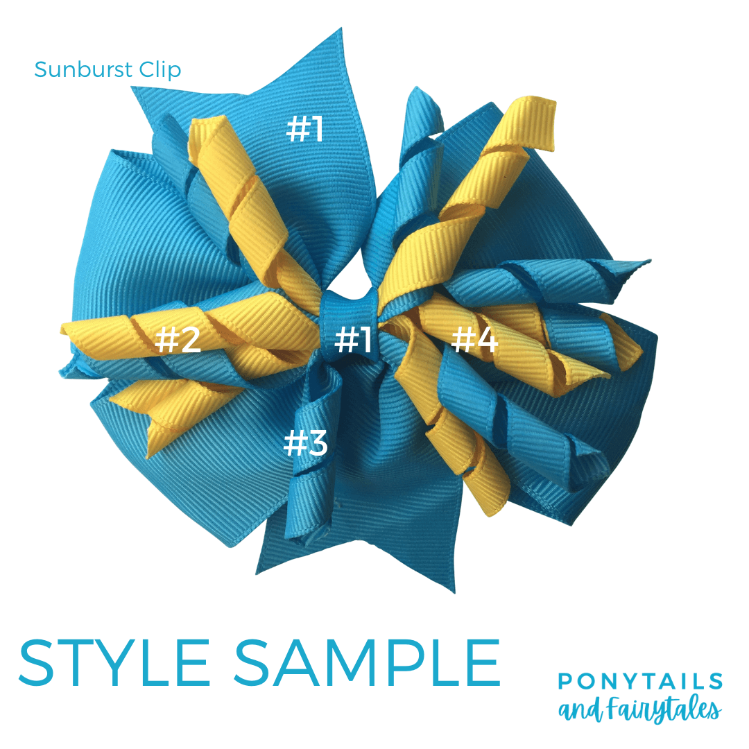 Custom Colours: Choose Your Own (2) Assorted Hair Accessories School Ponytails - Colours Sunburst Clip