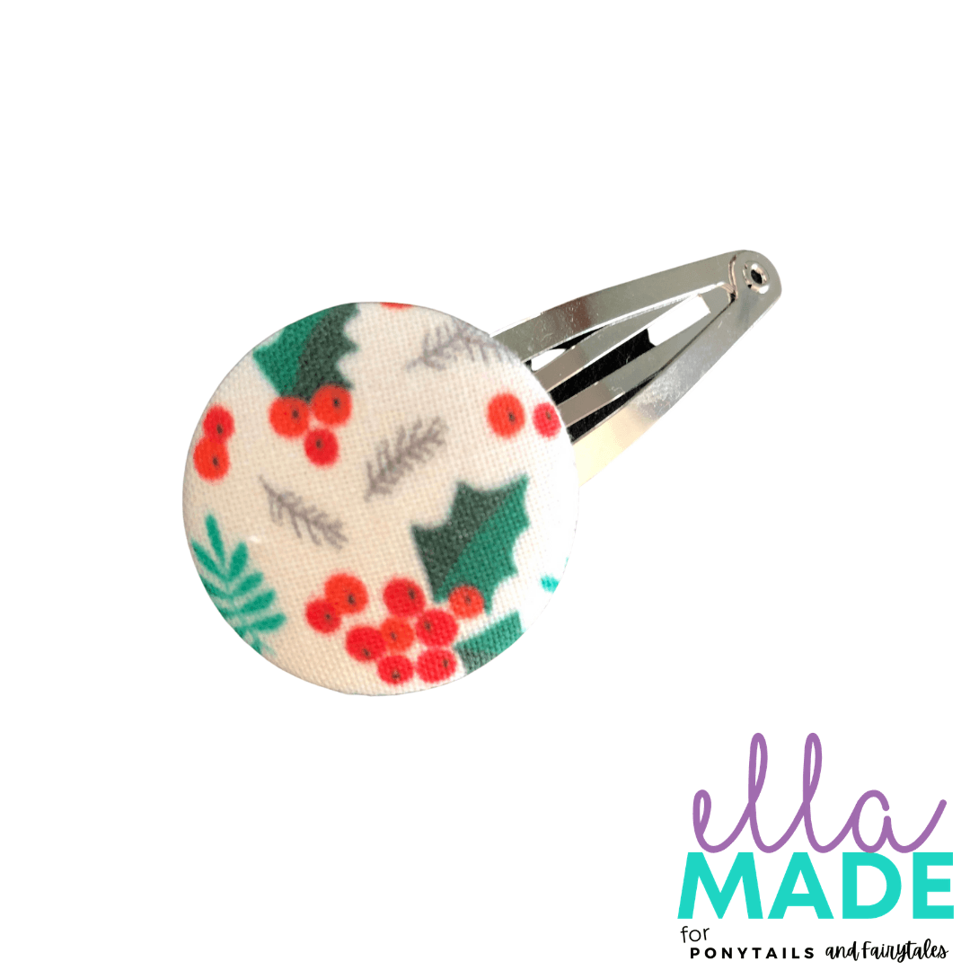 Limited Edition: Christmas Holly Covered Buttons Hair clips Ella Made Snap Clip