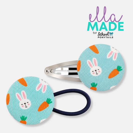 Limited Edition: Easter Bunny (Blue) Covered Buttons - Ponytails and Fairytales