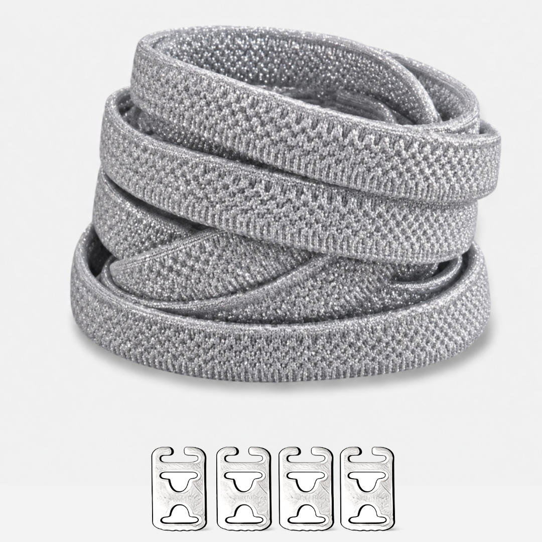 No Tie Elastic Shoelaces - Metallic Silver