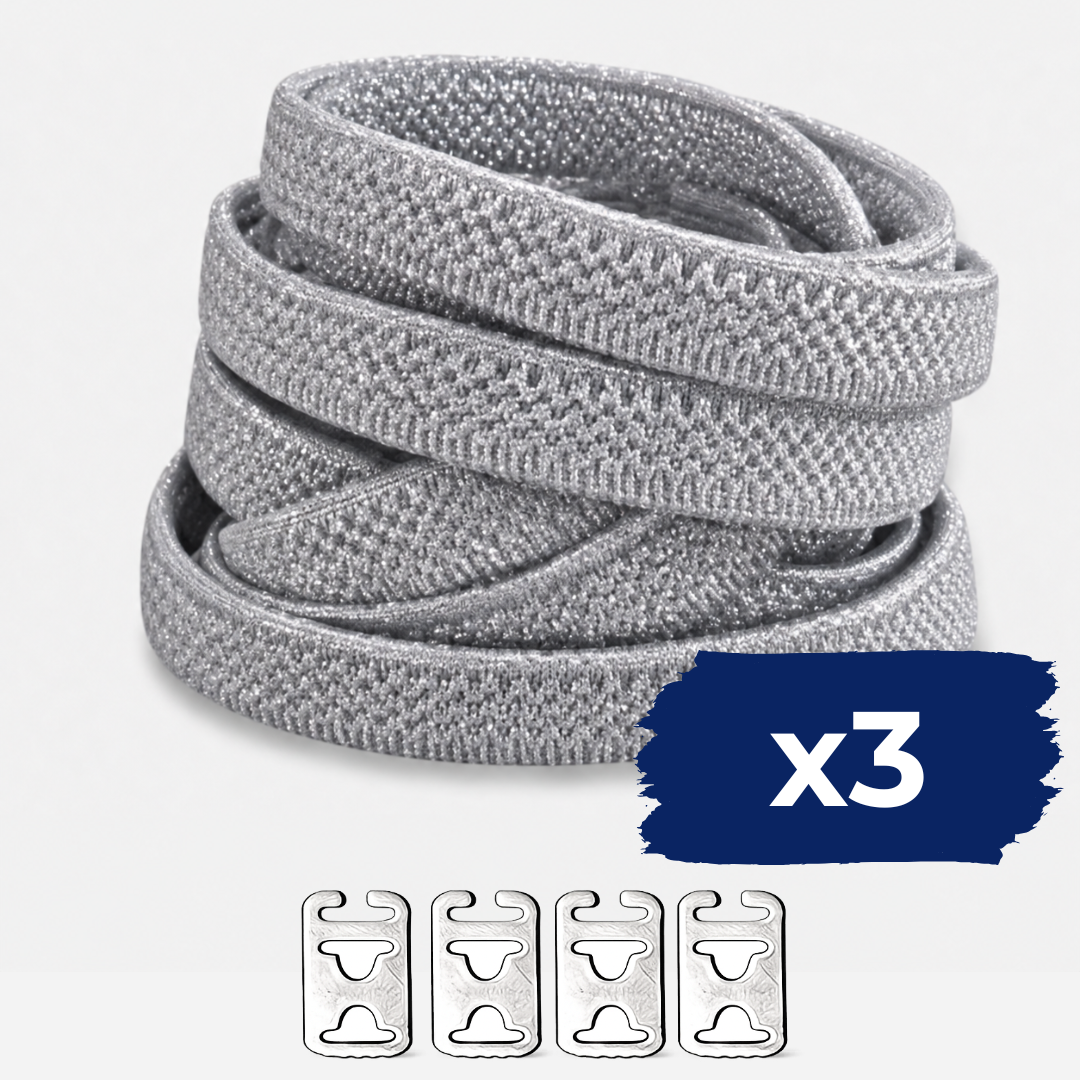 No Tie Elastic Shoelaces - Metallic Silver
