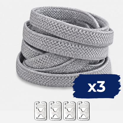 No Tie Elastic Shoelaces - Metallic Silver