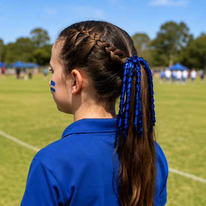 Blue Curly Korker Ribbon Hair Tie - Ponytails and Fairytales
