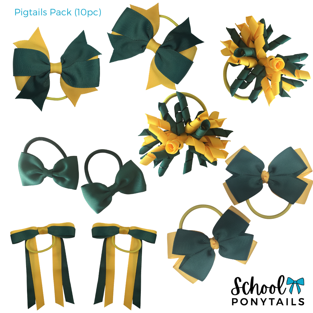 Bottle Green & Yellow Hair Accessories - Ponytails and Fairytales